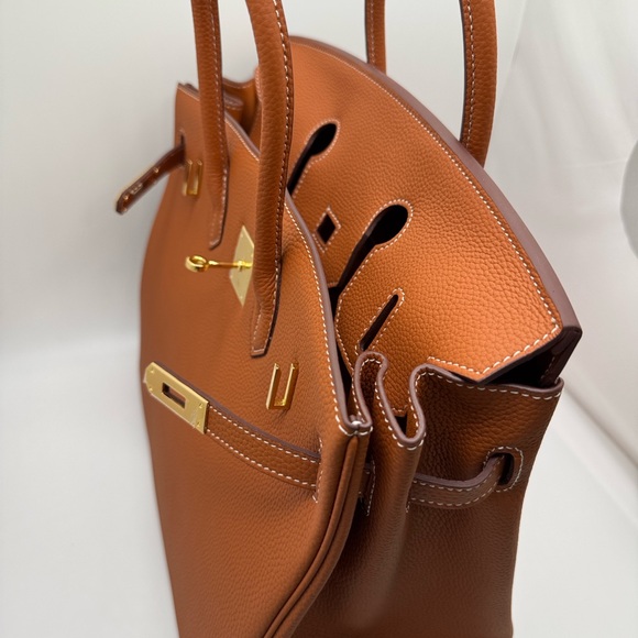 35CM Togo Leather Top Handle Satchel Bag - Golden - Picture 8 of 11